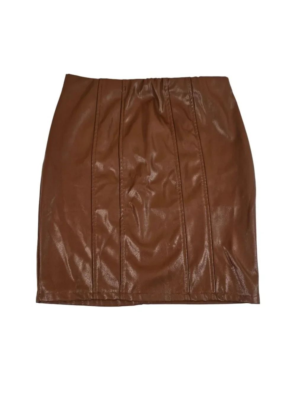 New Haute Monde Brown Vegan Leather Mini Pencil Skirt Womens M